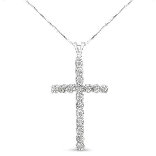 .925 Sterling Silver 1/4 Cttw Diamond Miracle Set Cross Unisex Pendant Necklace 18" (I-J Color, I3 Clarity)-0