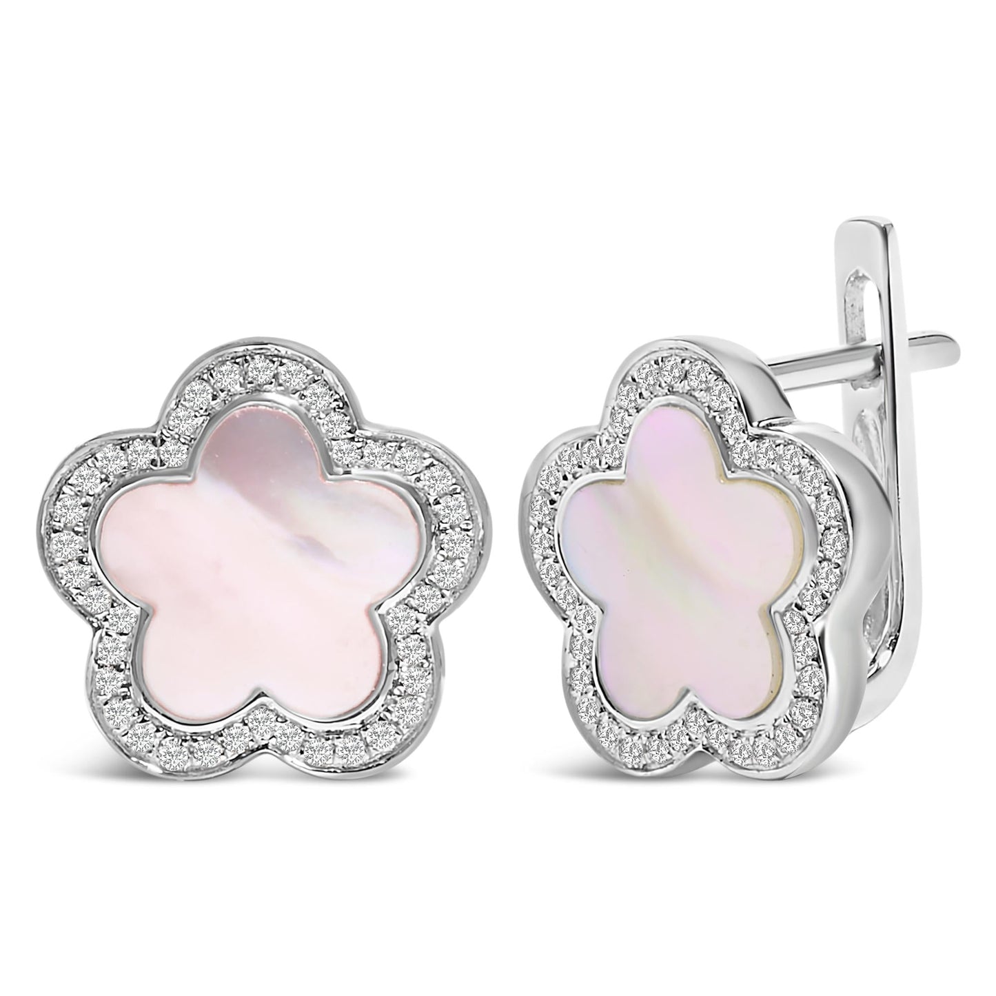 14K White Gold Mother of Pearl and 1/5 Cttw Diamond Halo Star Stud Earrings - Good Gifts, Gurl