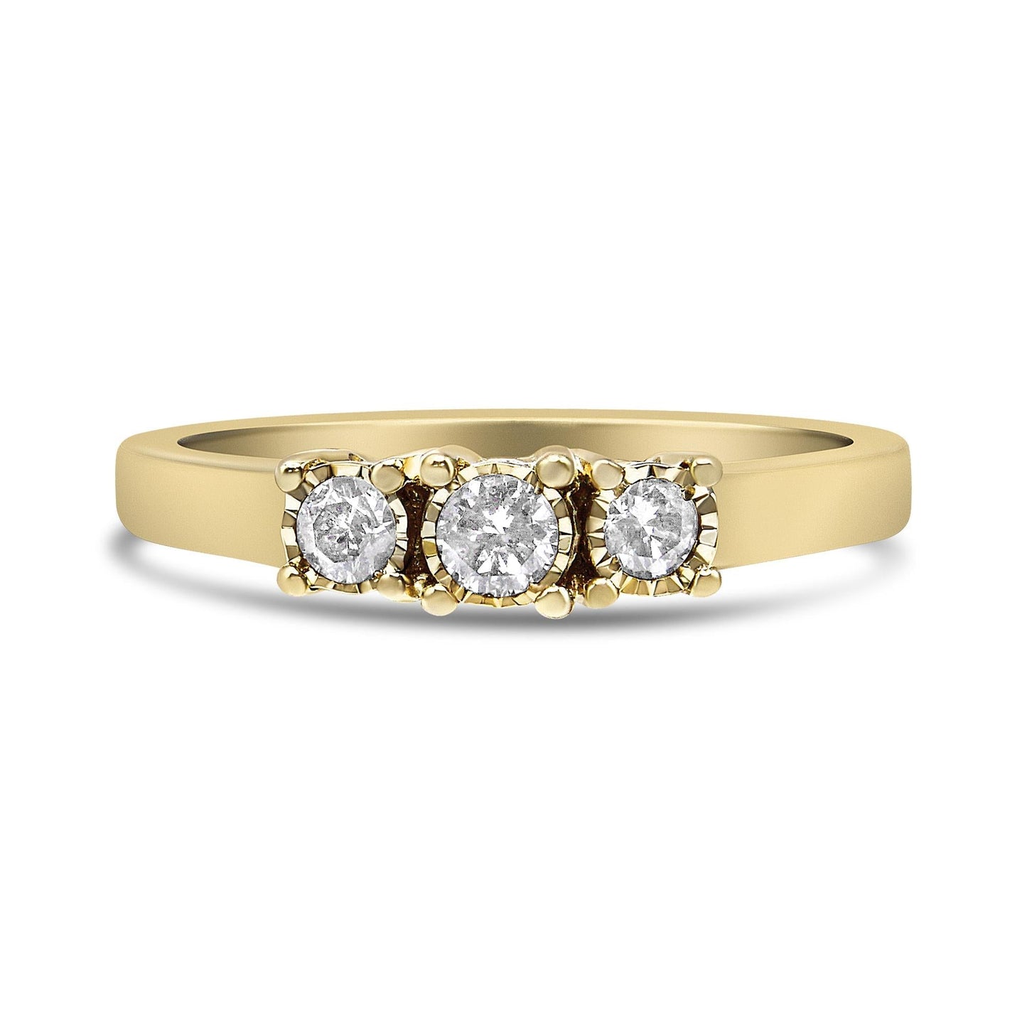 14K Yellow Gold Plated .925 Sterling Silver 1/4 Cttw Diamond 3 Stone Illusion Plate Ring (J - K Color, I1 - I2 Clarity) - Good Gifts, Gurl