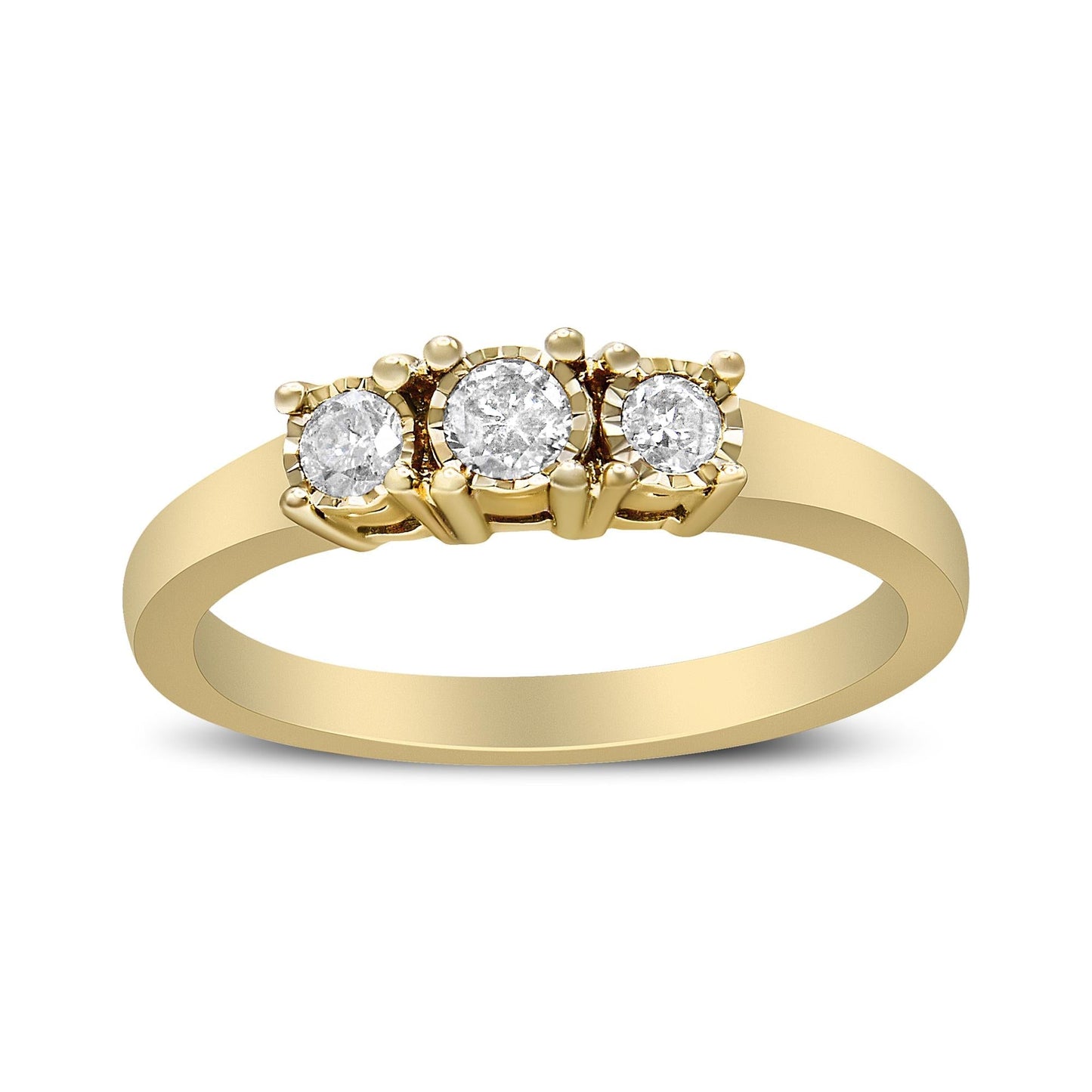 14K Yellow Gold Plated .925 Sterling Silver 1/4 Cttw Diamond 3 Stone Illusion Plate Ring (J - K Color, I1 - I2 Clarity) - Good Gifts, Gurl