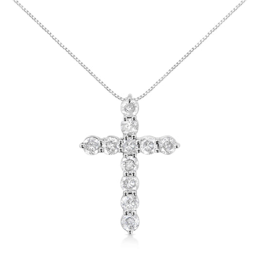 .925 Sterling Silver 1.0 Cttw Prong Set Round - Cut Diamond Cross 18" Pendant Necklace (I - J Color, I2 - I3 Clarity) - Good Gifts, Gurl
