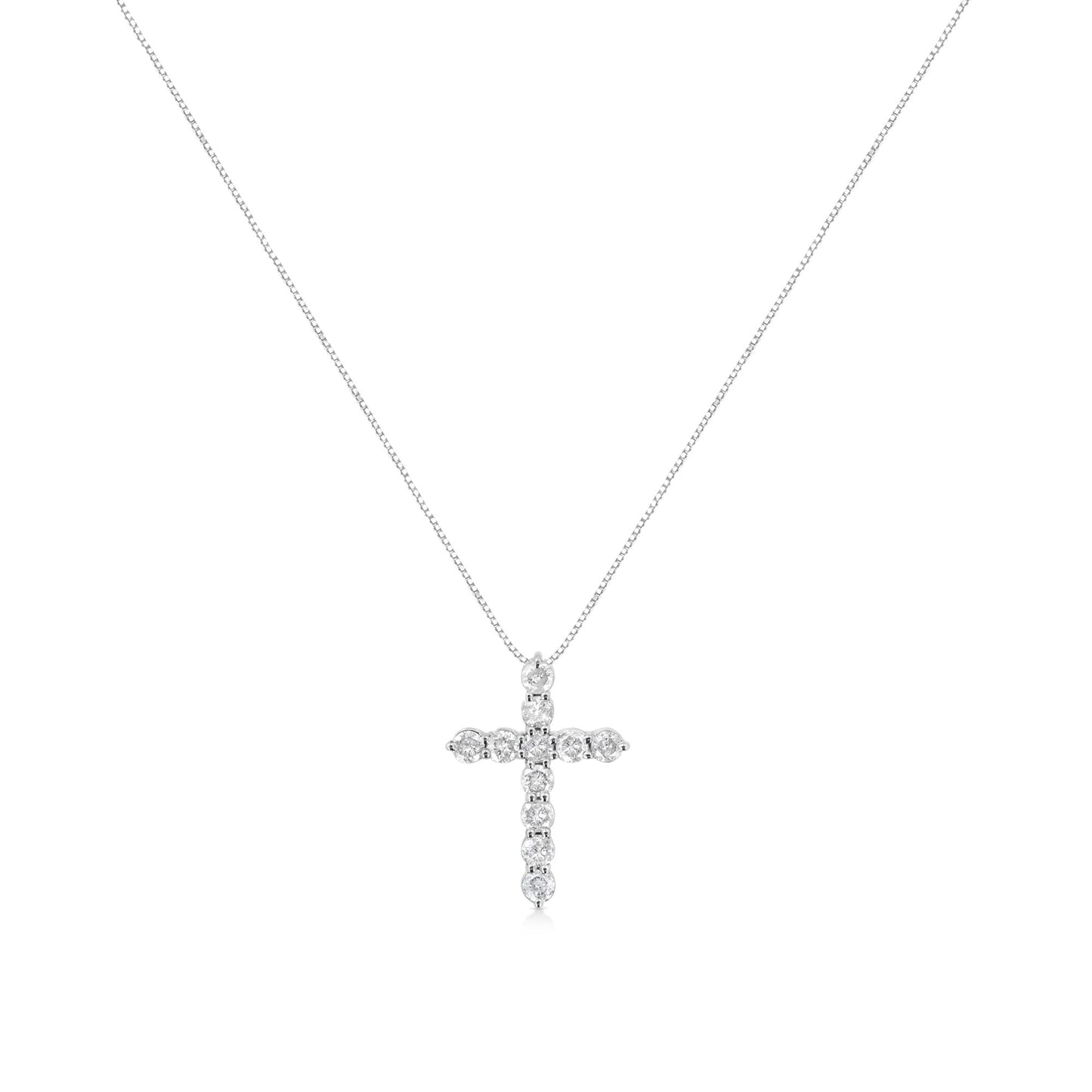 .925 Sterling Silver 1.0 Cttw Prong Set Round - Cut Diamond Cross 18" Pendant Necklace (I - J Color, I2 - I3 Clarity) - Good Gifts, Gurl