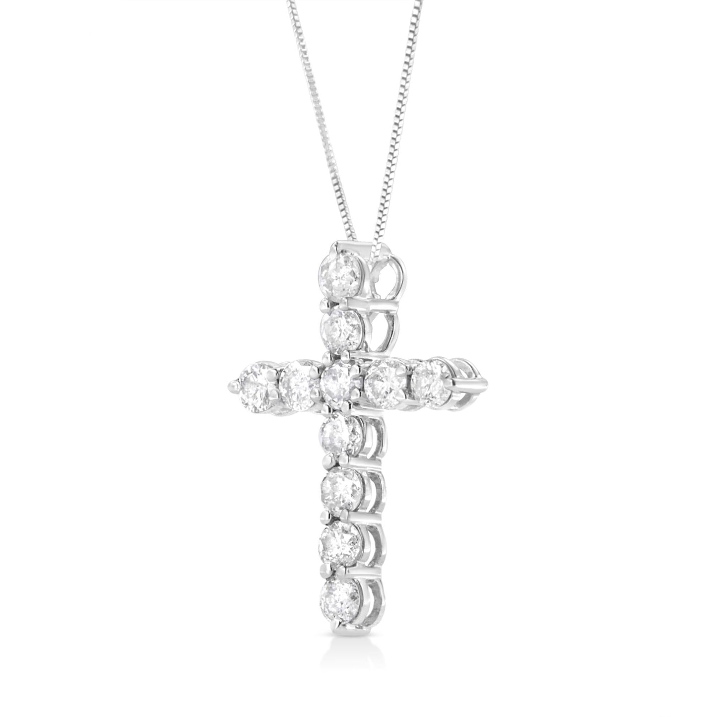 .925 Sterling Silver 1.0 Cttw Prong Set Round - Cut Diamond Cross 18" Pendant Necklace (I - J Color, I2 - I3 Clarity) - Good Gifts, Gurl