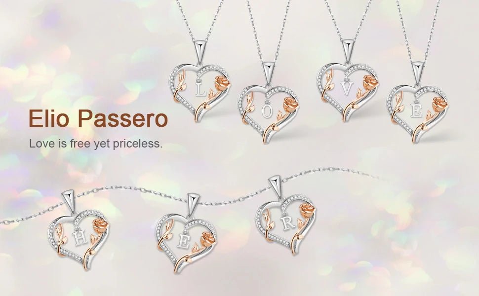 Heart Rose Initial Necklace,S925 Sterling Silver Letter Pendant Necklaces with Cubic Zirconia,Unique Anniversary Jewelry Gifts - Good Gifts, Gurl