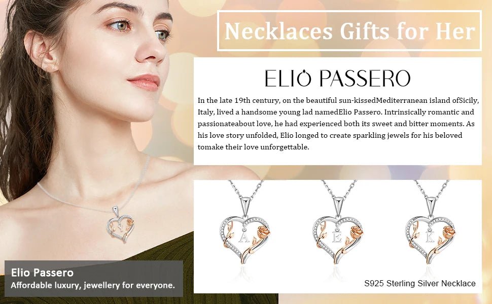 Heart Rose Initial Necklace,S925 Sterling Silver Letter Pendant Necklaces with Cubic Zirconia,Unique Anniversary Jewelry Gifts - Good Gifts, Gurl