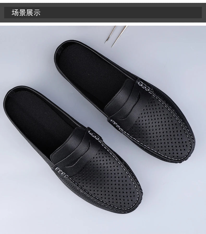 Men's shoes four seasonal new hollow out fashion leather shoes soft sole breathable non slip lightweight plus size casual shoes - Good Gifts, Gurl