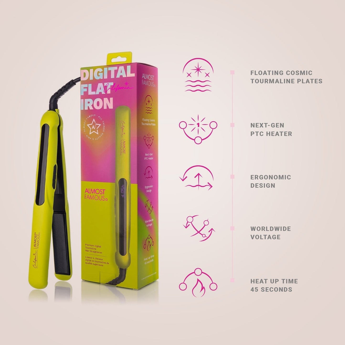 New 1.25" Digital Professional Flat Iron with Extra Wide Plates - California Collection/Yellow - Good Gifts, Gurl