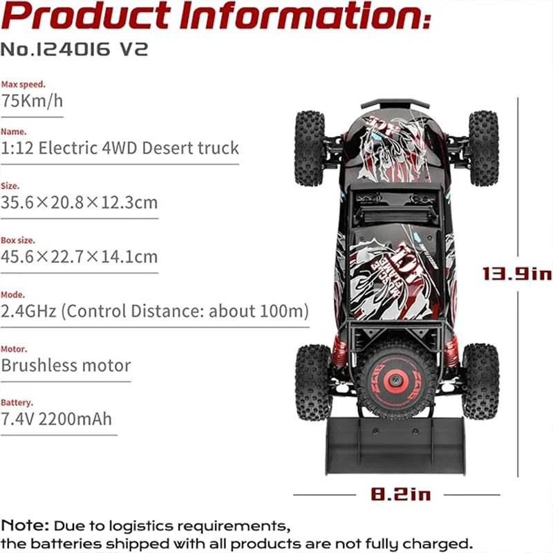 WLtoys 124016(V2) Fast RC Car, 1/12 Brushless RC Car with Independent ESC for Adults, 75km/h, Suitable for Outdoors and Gifts - Good Gifts, Gurl