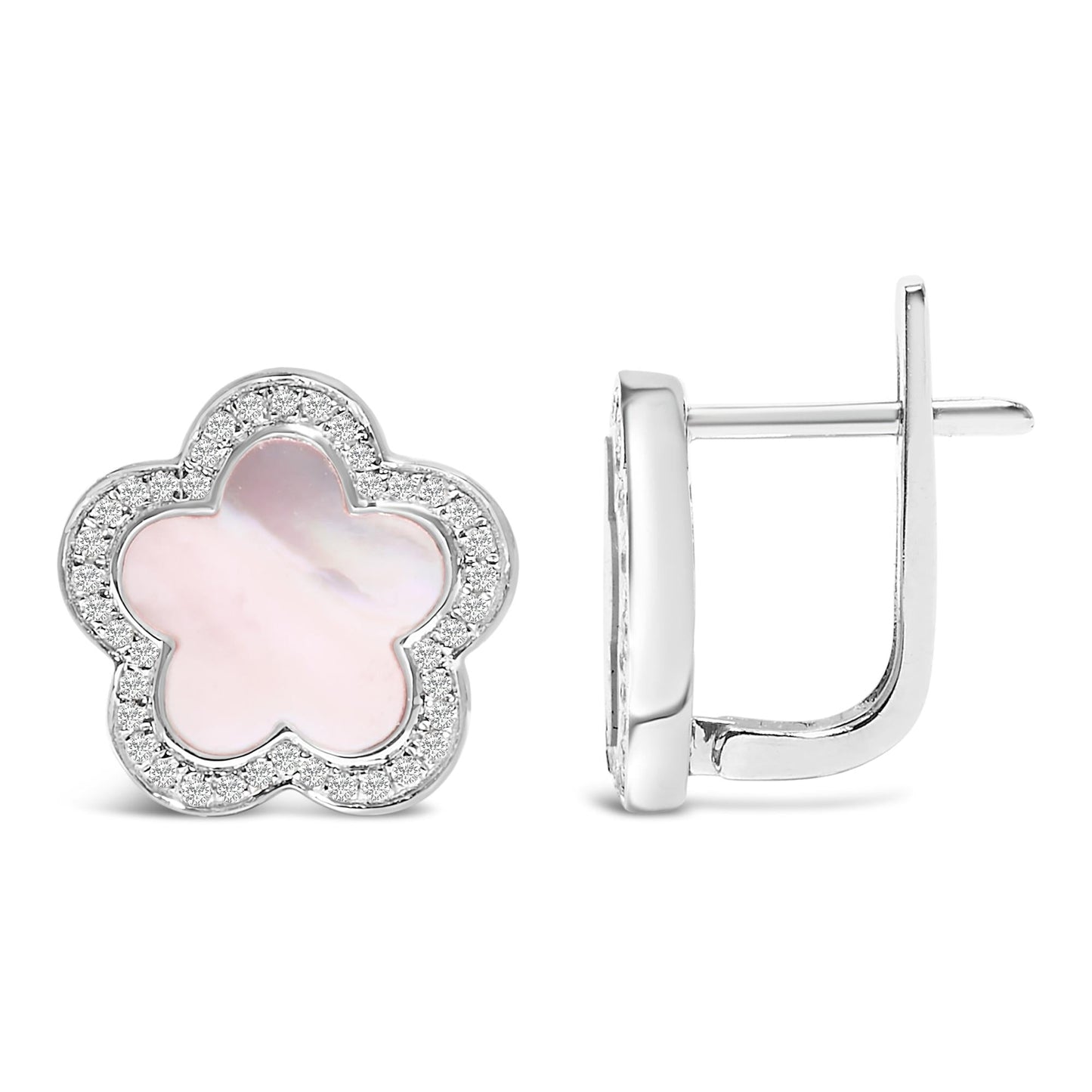 14K White Gold Mother of Pearl and 1/5 Cttw Diamond Halo Star Stud Earrings - Good Gifts, Gurl