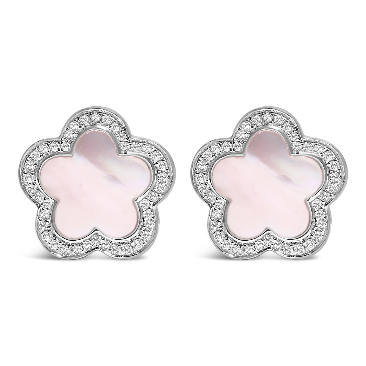 14K White Gold Mother of Pearl and 1/5 Cttw Diamond Halo Star Stud Earrings - Good Gifts, Gurl