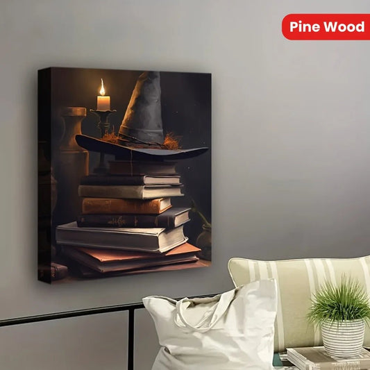 1.5 inch solid wood picture frame, wizard hat on Grimoire canvas poster, wall decoration - mysterious Halloween themed poster ar - Good Gifts, Gurl
