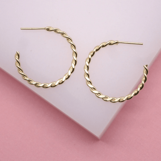 18K Gold Filled Twisted Hoop Stud Earrings | Gold Circle Twisted Hoop - Good Gifts, Gurl