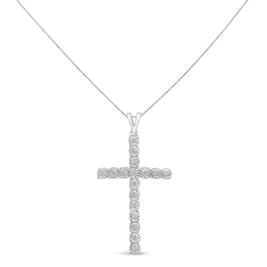.925 Sterling Silver 1/4 Cttw Diamond Miracle Set Cross Unisex Pendant Necklace 18" (I-J Color, I3 Clarity)-1