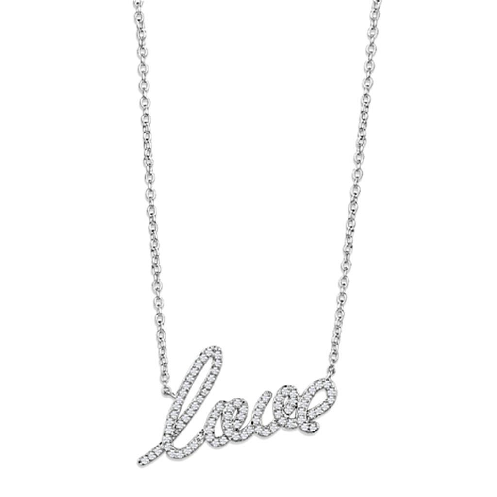 3W453 - Rhodium Brass Necklace with AAA Grade CZ in Clear - Good Gifts, Gurl