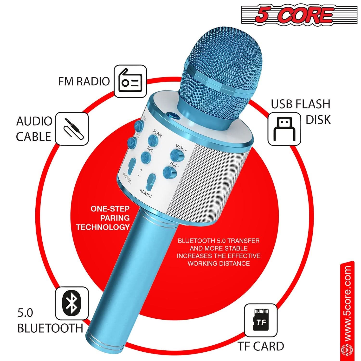 5Core Wireless Karaoke Microphone Bluetooth Mic Portable Handheld Microfonos Inalambricos BLUE - Good Gifts, Gurl