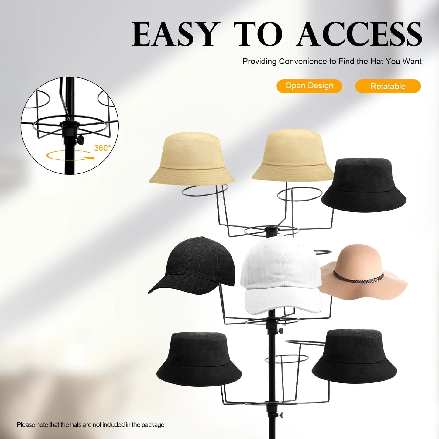 7 Tier Metal Hat Rack Hanger Wigs Display Stand Cap Rotating Standard W/ 4 Wheel - Good Gifts, Gurl