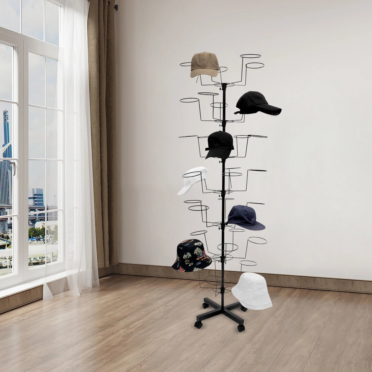 7 Tier Metal Hat Rack Hanger Wigs Display Stand Cap Rotating Standard W/ 4 Wheel - Good Gifts, Gurl