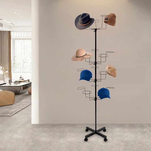 7 Tier Metal Hat Rack Hanger Wigs Display Stand Cap Rotating Standard W/ 4 Wheel - Good Gifts, Gurl