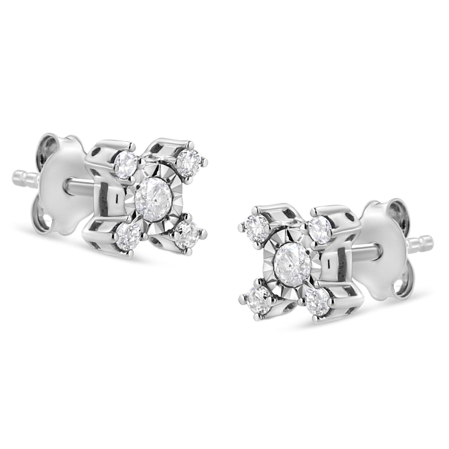 .925 Sterling Silver 1/4 Cttw Miracle Plate Set Round and Princess - Cut Diamond "X" Shaped Stud Earrings (I - J Color, I2 - I3 Clarity) - Good Gifts, Gurl