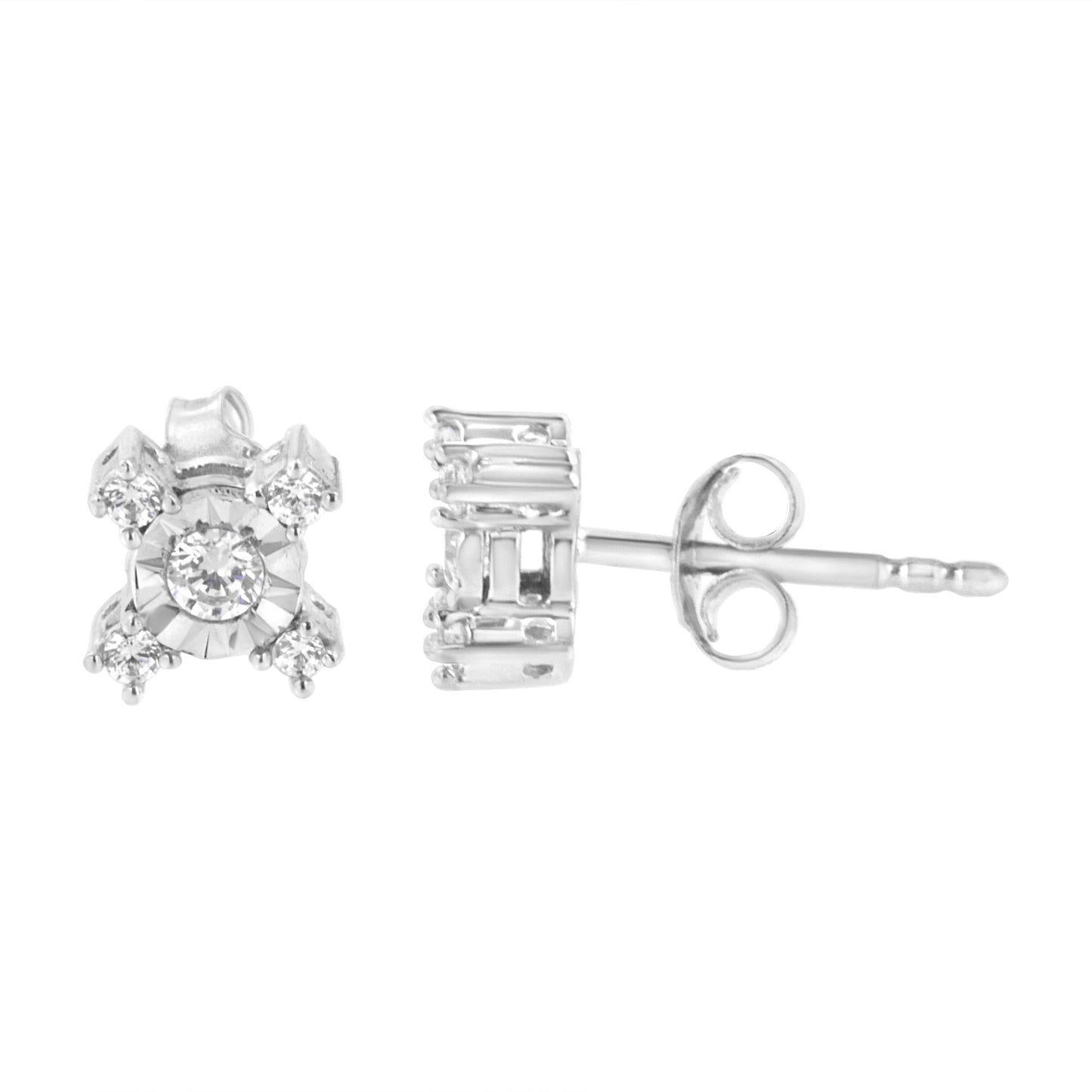 .925 Sterling Silver 1/4 Cttw Miracle Plate Set Round and Princess - Cut Diamond "X" Shaped Stud Earrings (I - J Color, I2 - I3 Clarity) - Good Gifts, Gurl