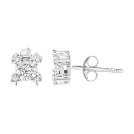 .925 Sterling Silver 1/4 Cttw Miracle Plate Set Round and Princess - Cut Diamond "X" Shaped Stud Earrings (I - J Color, I2 - I3 Clarity) - Good Gifts, Gurl