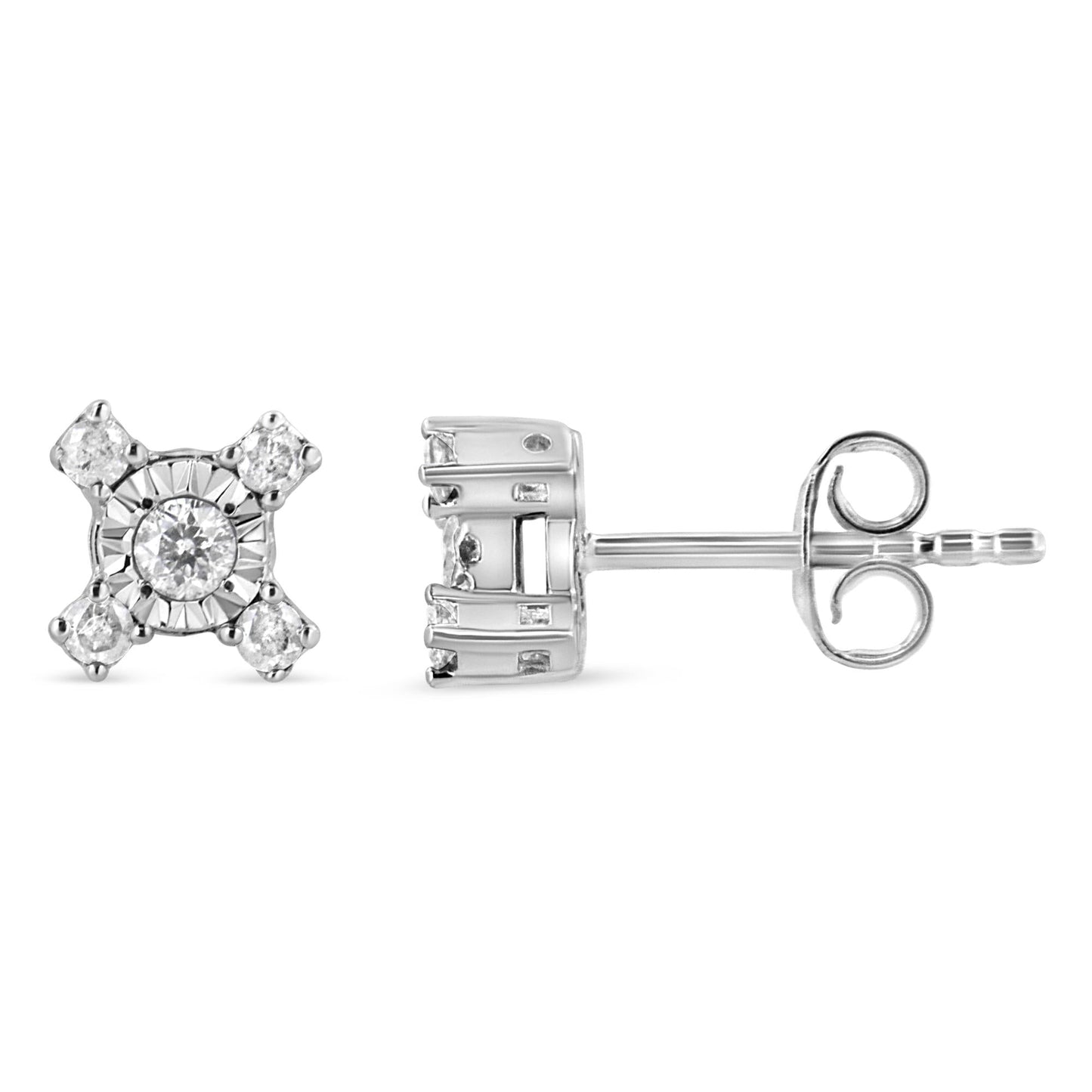 .925 Sterling Silver 1/4 Cttw Miracle Plate Set Round and Princess - Cut Diamond "X" Shaped Stud Earrings (I - J Color, I2 - I3 Clarity) - Good Gifts, Gurl
