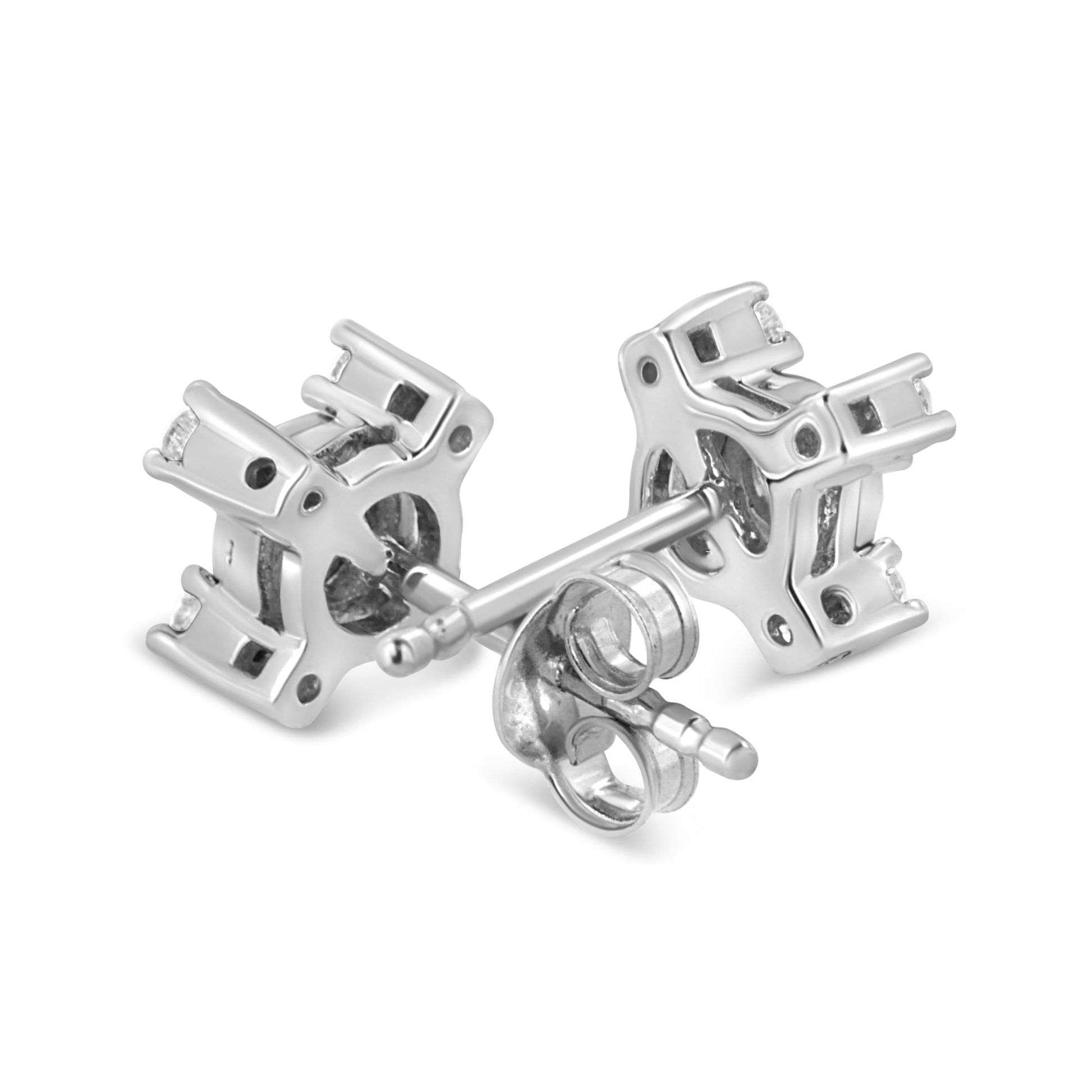 .925 Sterling Silver 1/4 Cttw Miracle Plate Set Round and Princess - Cut Diamond "X" Shaped Stud Earrings (I - J Color, I2 - I3 Clarity) - Good Gifts, Gurl