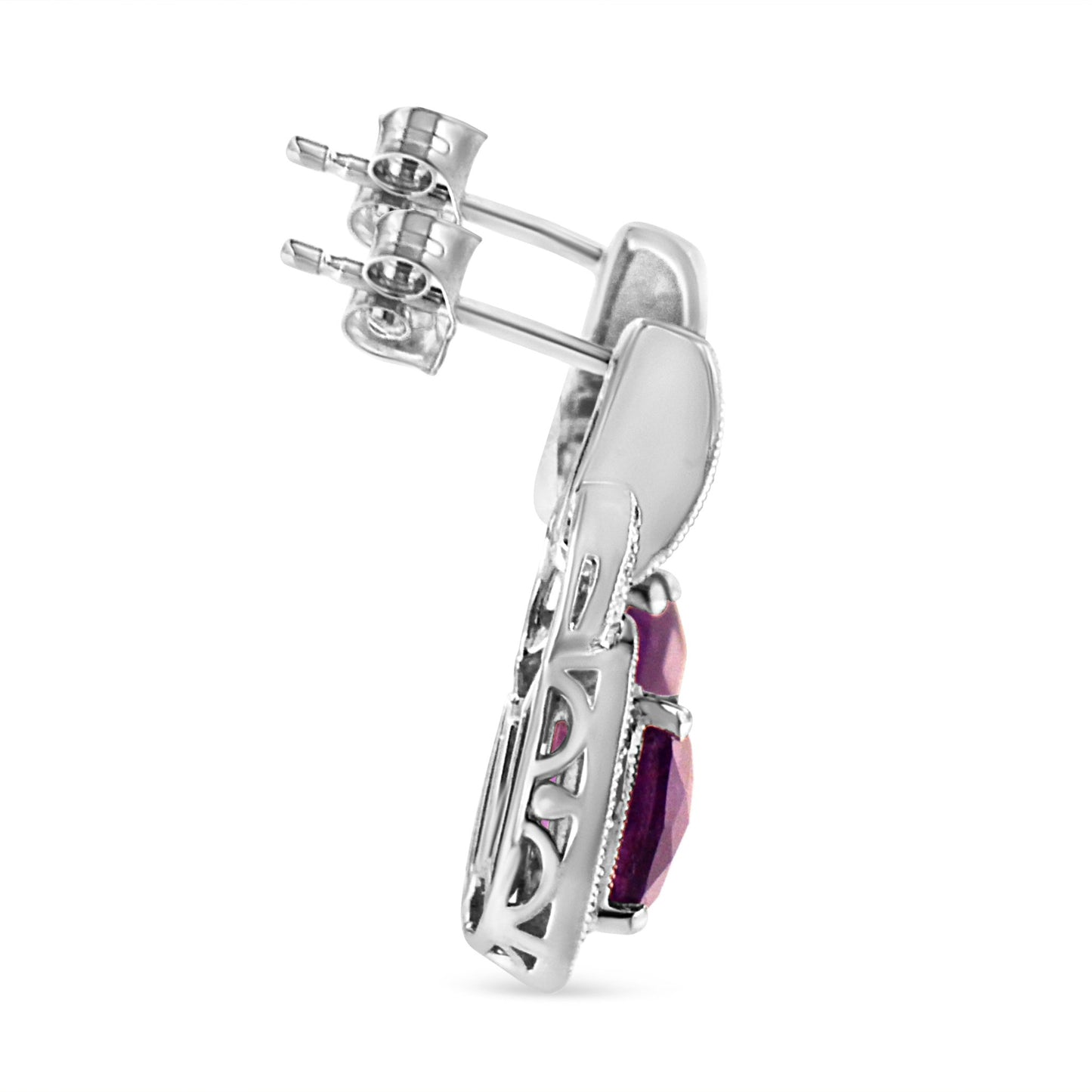 .925 Sterling Silver 8MM Natural Cushion Shaped Amethyst and Diamond Accent Halo with Push Back Dangle Earrings (I - J Color, I2 - I3 Clarity) - Good Gifts, Gurl