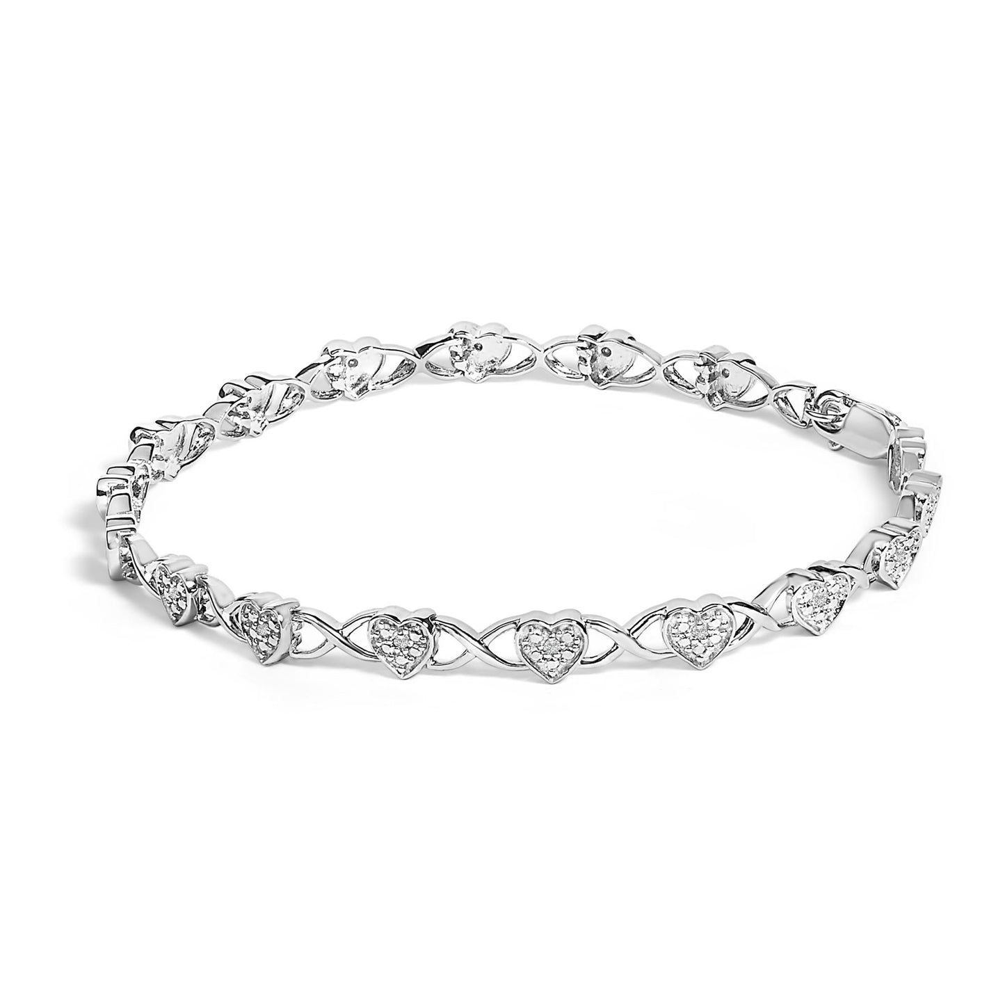 .925 Sterling Silver Diamond Accent Heart Link Bracelet (I - J Color, I3 Clarity) - 7.25" - Good Gifts, Gurl