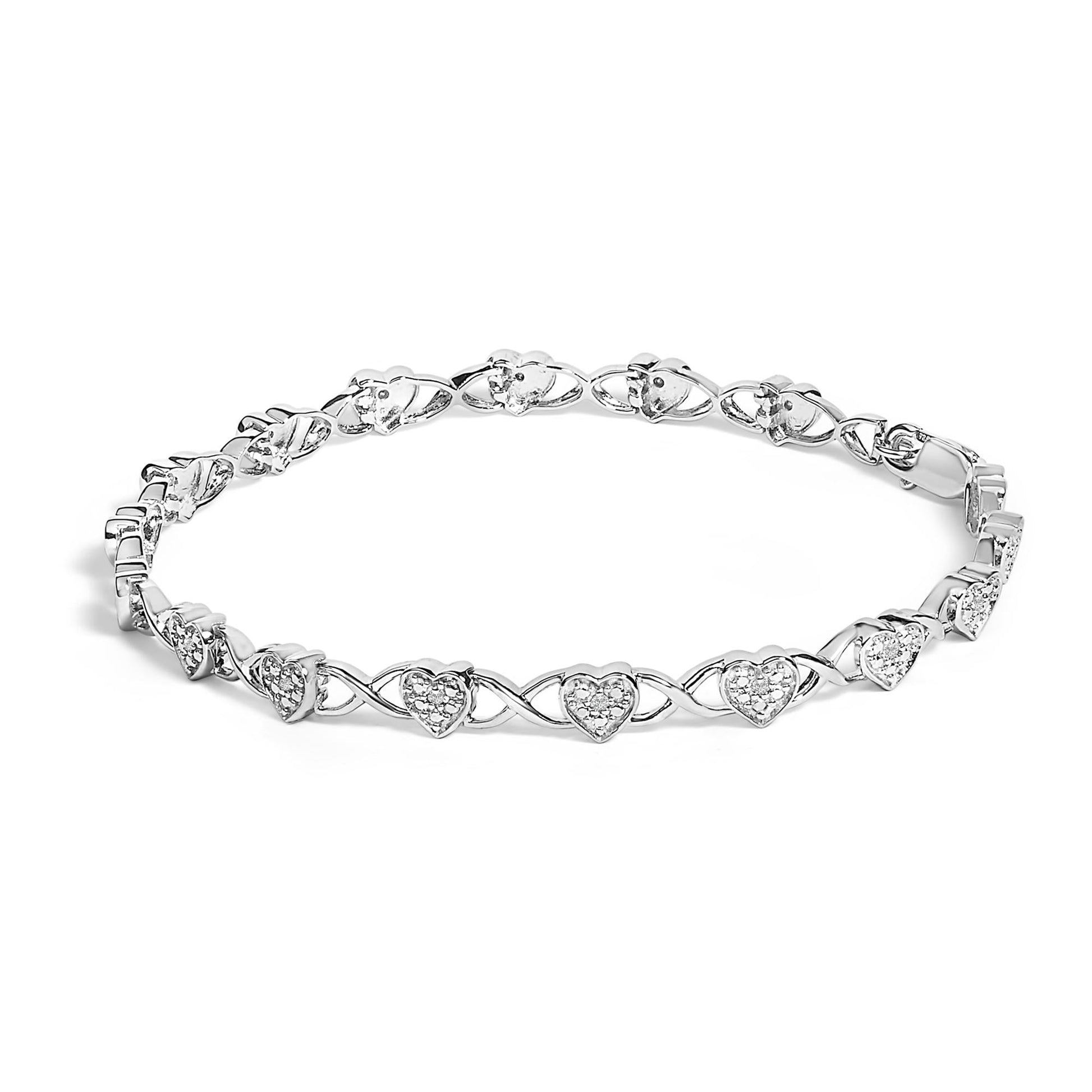 .925 Sterling Silver Diamond Accent Heart Link Bracelet (I - J Color, I3 Clarity) - 7.25" - Good Gifts, Gurl
