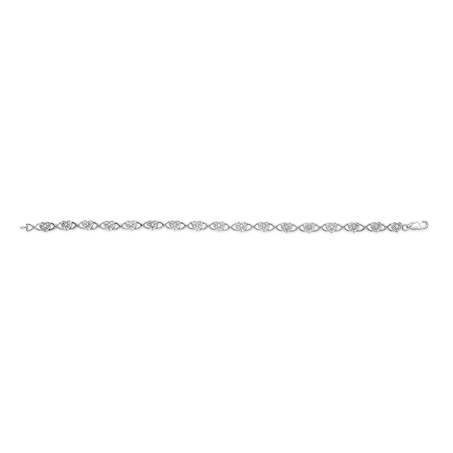 .925 Sterling Silver Diamond Accent Heart Link Bracelet (I - J Color, I3 Clarity) - 7.25" - Good Gifts, Gurl