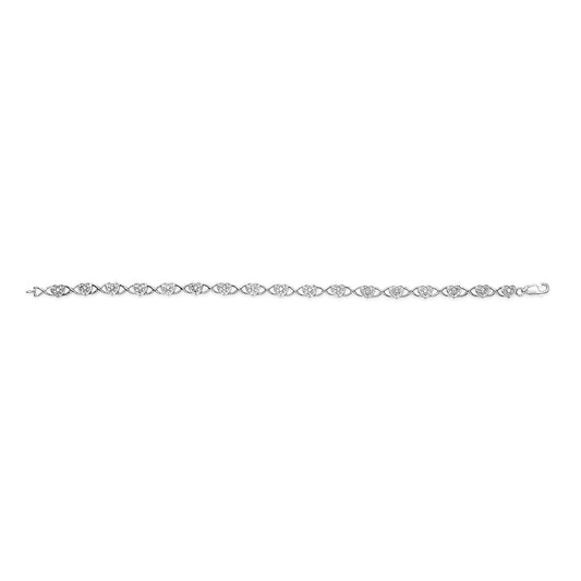 .925 Sterling Silver Diamond Accent Heart Link Bracelet (I - J Color, I3 Clarity) - 7.25" - Good Gifts, Gurl