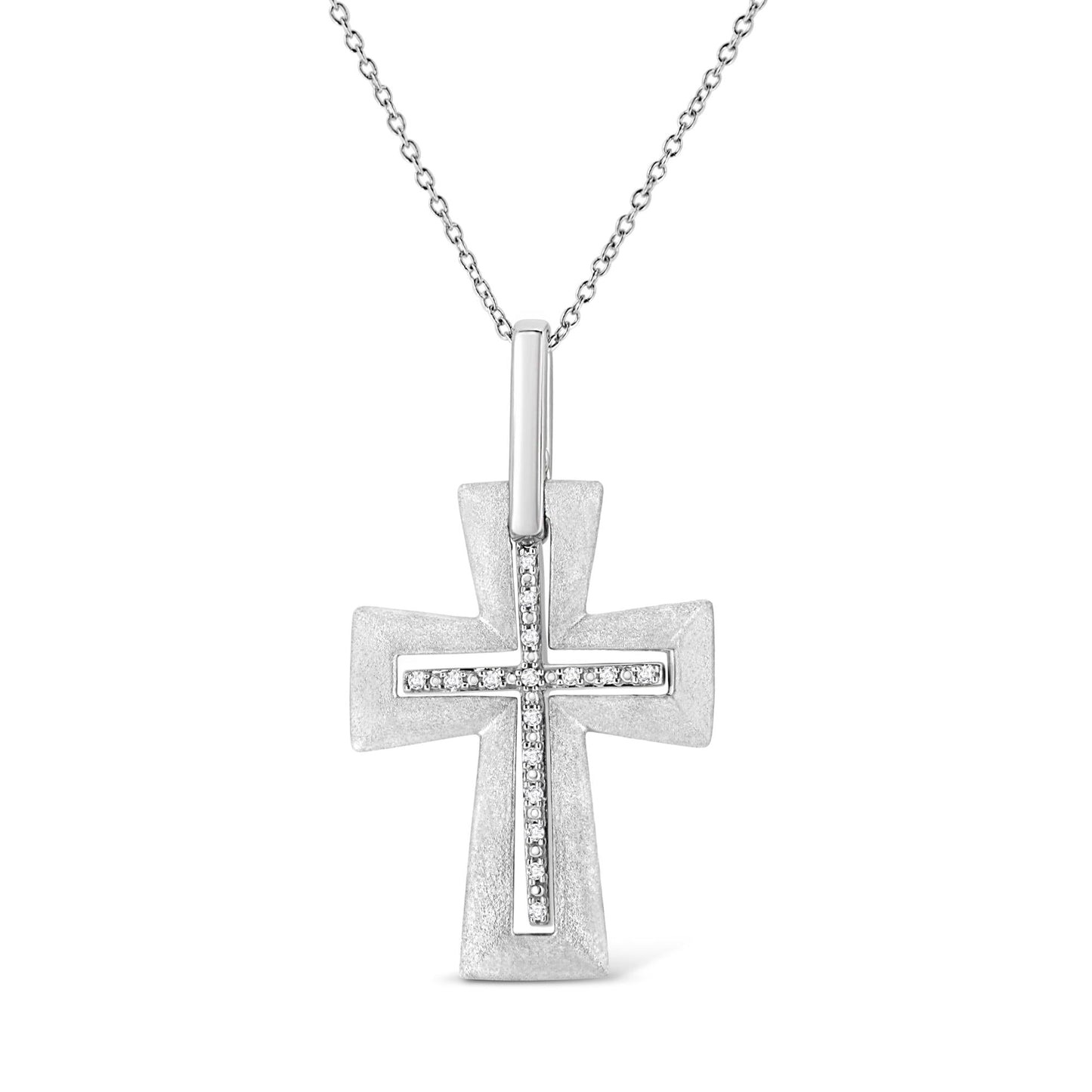.925 Sterling Silver Prong - Set Diamond Accent Cross 18" Pendant Necklace (I - J Color, I1 - I2 Clarity) - Good Gifts, Gurl