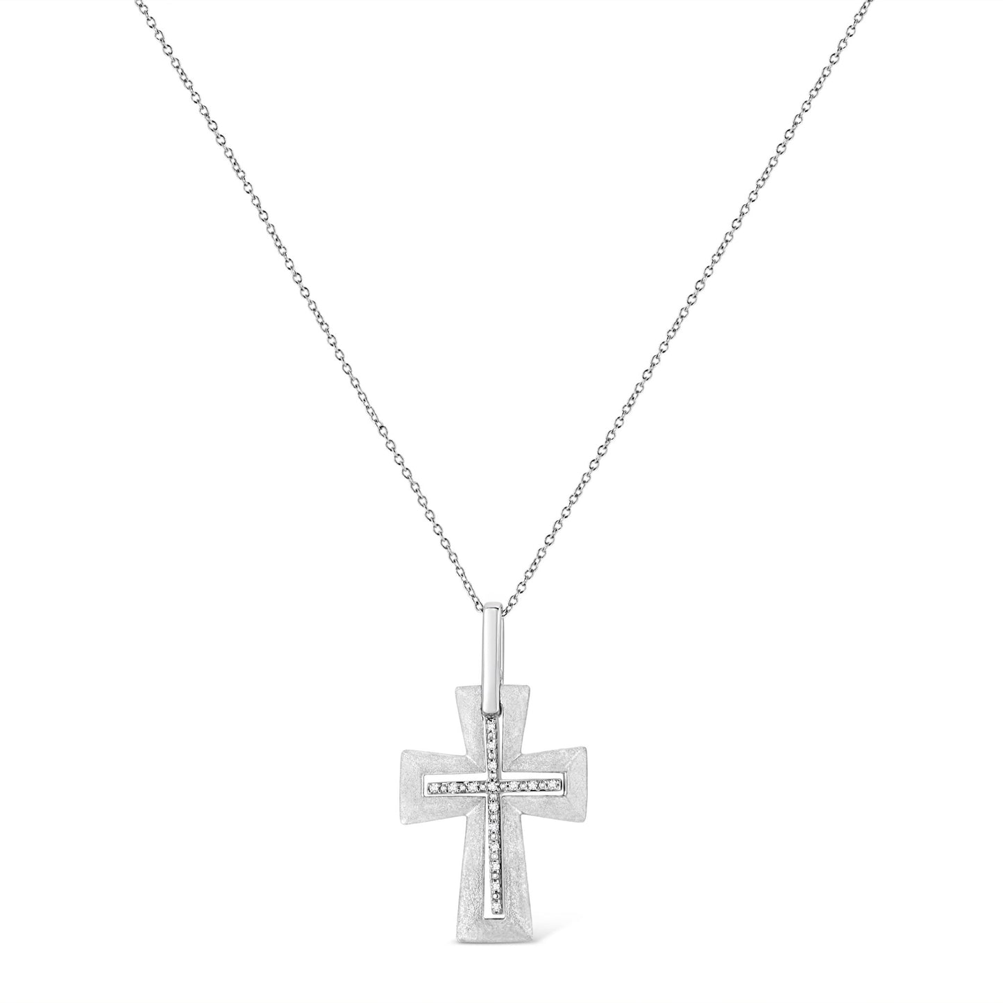 .925 Sterling Silver Prong - Set Diamond Accent Cross 18" Pendant Necklace (I - J Color, I1 - I2 Clarity) - Good Gifts, Gurl