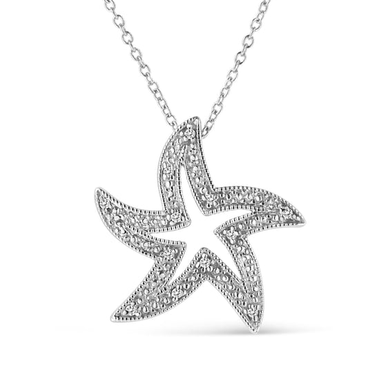 .925 Sterling Silver Prong - Set Diamond Accent Starfish 18" Pendant Necklace (I - J Color, I1 - I2 Clarity) - Good Gifts, Gurl