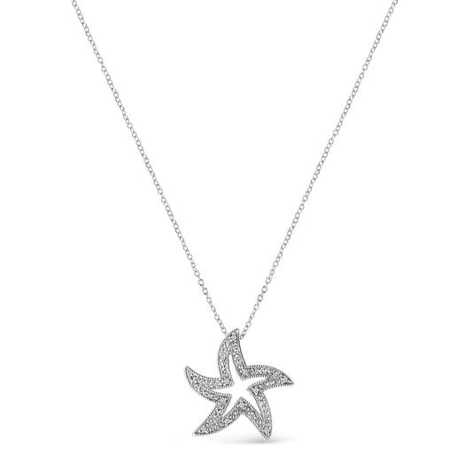 .925 Sterling Silver Prong - Set Diamond Accent Starfish 18" Pendant Necklace (I - J Color, I1 - I2 Clarity) - Good Gifts, Gurl