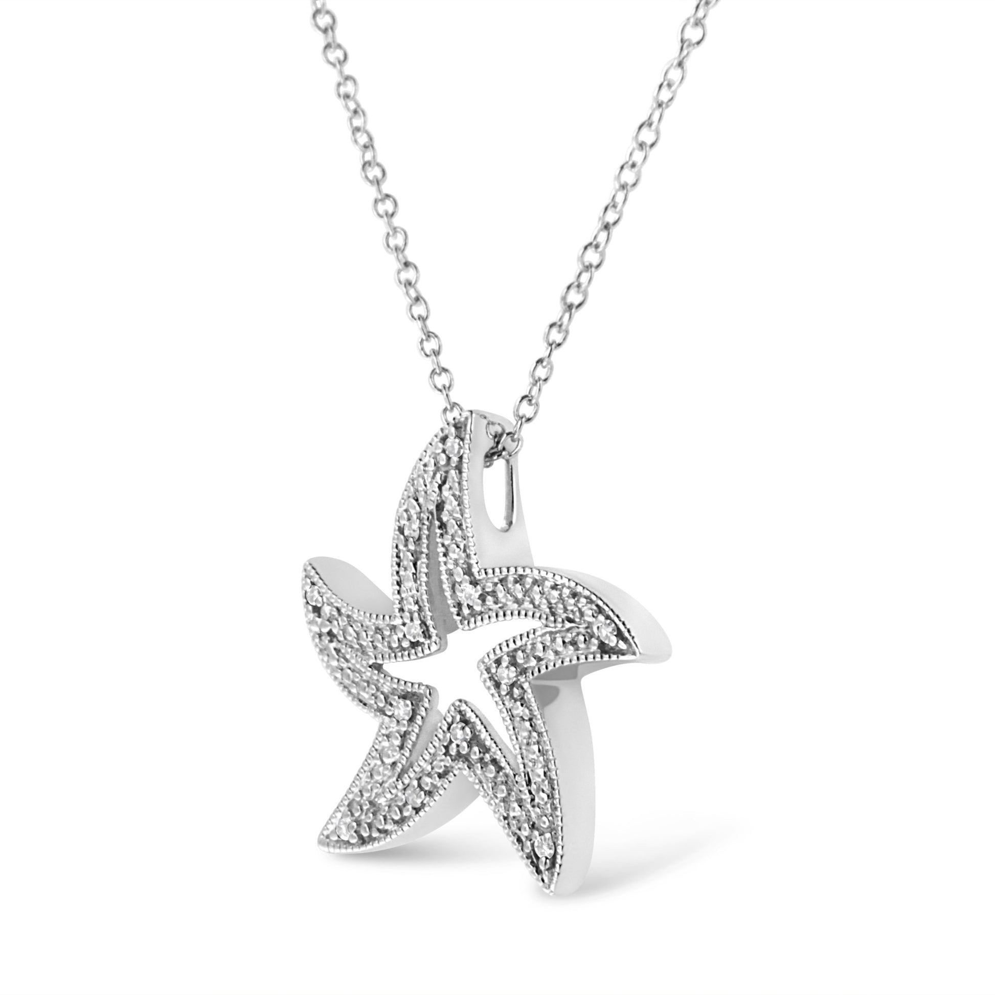 .925 Sterling Silver Prong - Set Diamond Accent Starfish 18" Pendant Necklace (I - J Color, I1 - I2 Clarity) - Good Gifts, Gurl