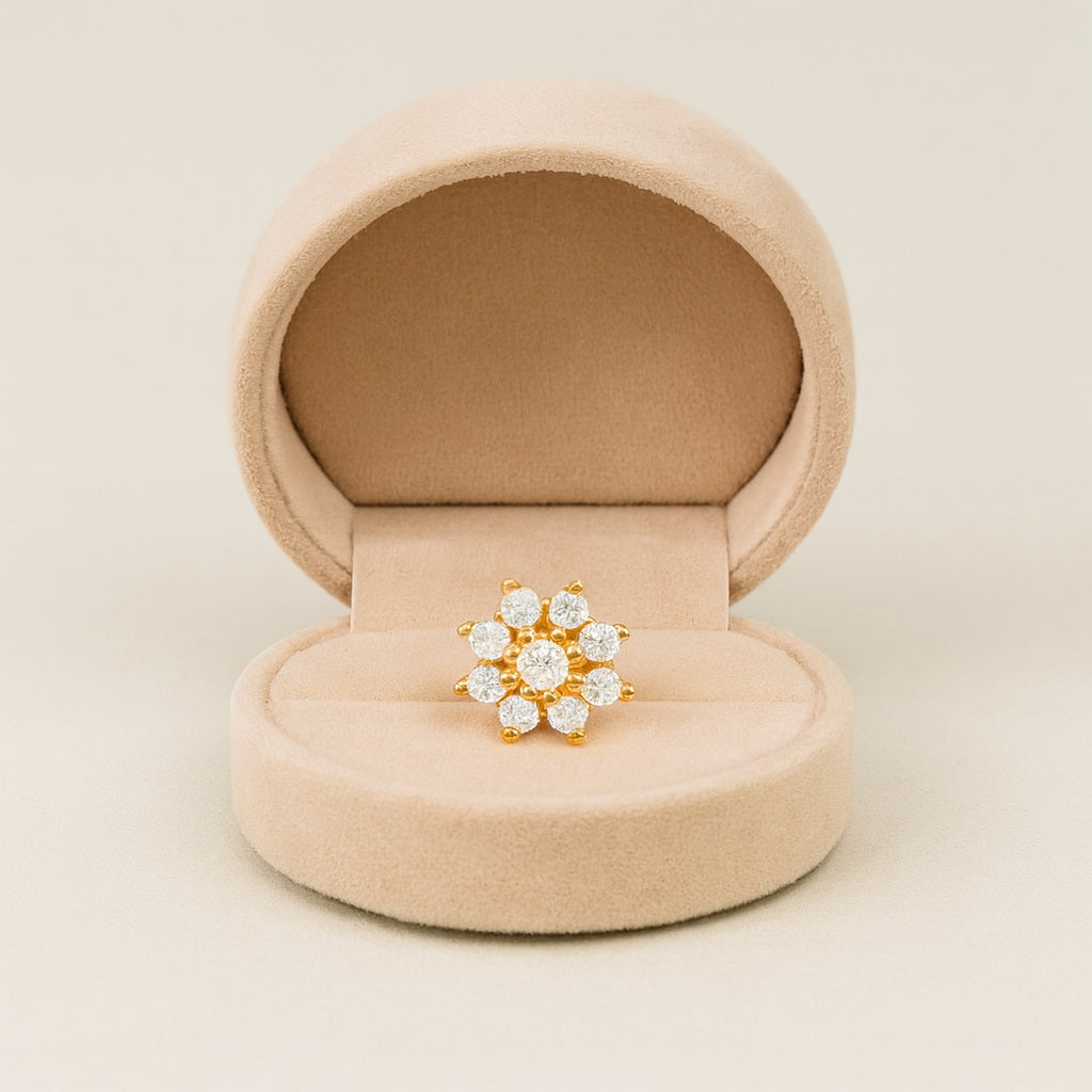 White CZ Cluster Nose Pin - Sterling Silver Gold Plated