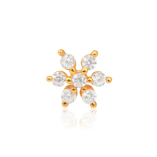 White CZ Floral Cluster Nose Pin - Sterling Silver Gold Plated