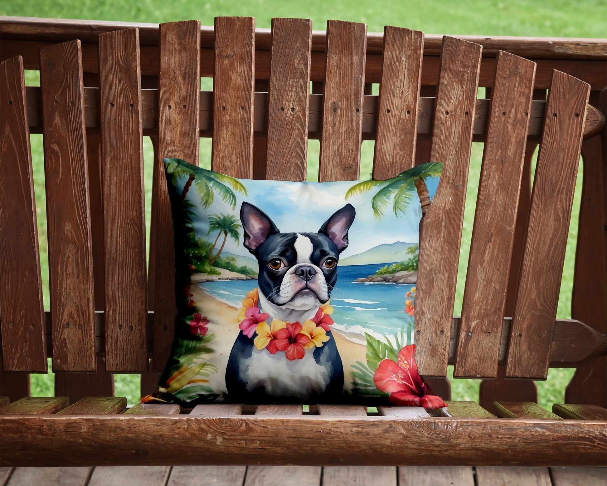 Boston Terrier Luau Throw Pillow - Good Gifts, Gurl