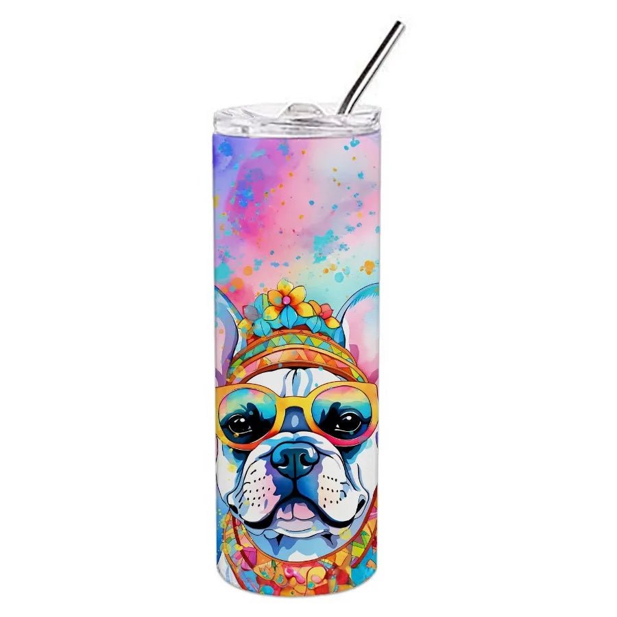 French Bulldog Hippie Dawg Stainless Steel Skinny Tumbler Vacuum Double Walled Reusable Insulated Tumbler Travel Cup for Coffee - Good Gifts, Gurl