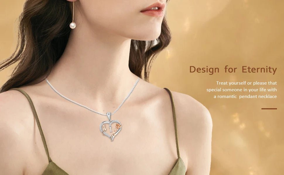 Heart Rose Initial Necklace,S925 Sterling Silver Letter Pendant Necklaces with Cubic Zirconia,Unique Anniversary Jewelry Gifts - Good Gifts, Gurl