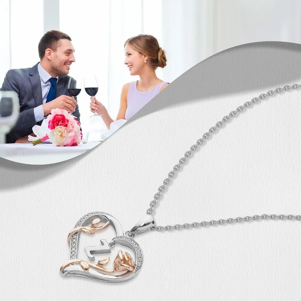 Heart Rose Initial Necklace,S925 Sterling Silver Letter Pendant Necklaces with Cubic Zirconia,Unique Anniversary Jewelry Gifts - Good Gifts, Gurl
