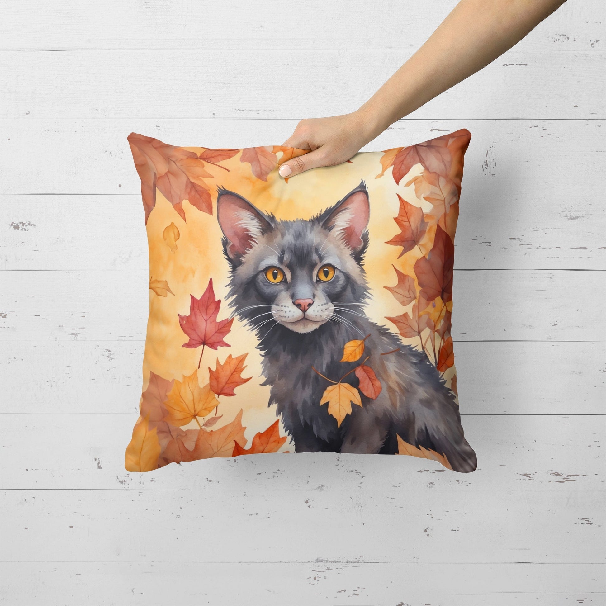 Lykoi Cat in Fall Leaves Throw Pillow - Good Gifts, Gurl