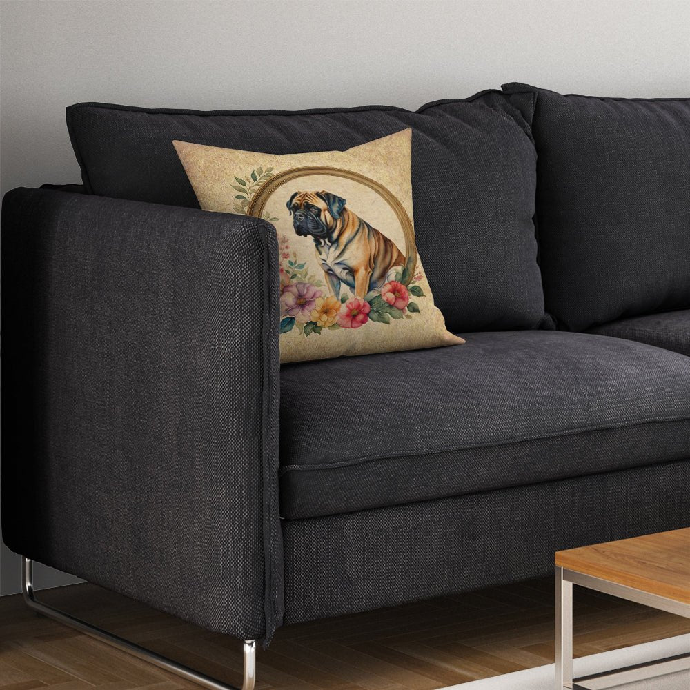 Mastiff and Flowers Throw Pillow - Good Gifts, Gurl