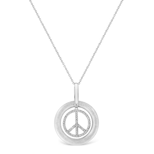 Matte Finish .925 Sterling Silver Diamond Accent Dancing Peace Sign 18" Pendant Necklace (I - J Color, I1 - I2 Clarity) - Good Gifts, Gurl