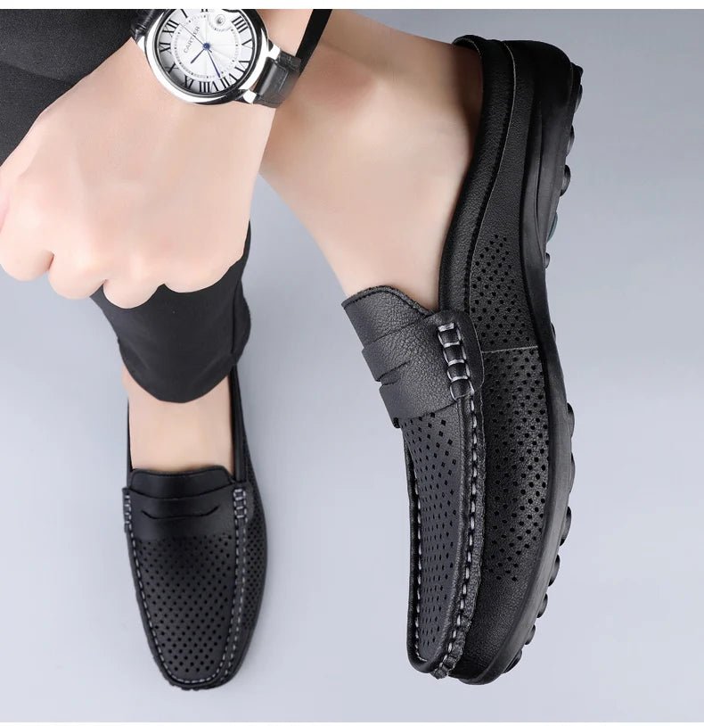 Men's shoes four seasonal new hollow out fashion leather shoes soft sole breathable non slip lightweight plus size casual shoes - Good Gifts, Gurl