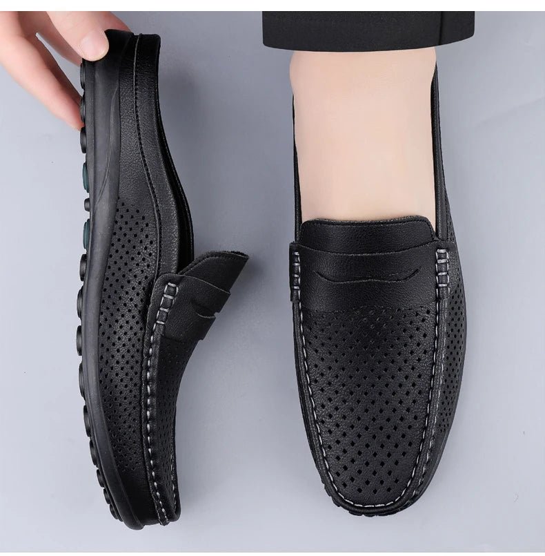 Men's shoes four seasonal new hollow out fashion leather shoes soft sole breathable non slip lightweight plus size casual shoes - Good Gifts, Gurl