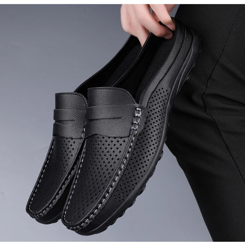 Men's shoes four seasonal new hollow out fashion leather shoes soft sole breathable non slip lightweight plus size casual shoes - Good Gifts, Gurl