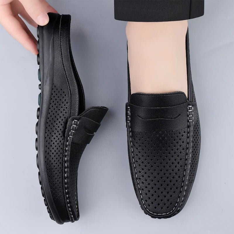 Men's shoes four seasonal new hollow out fashion leather shoes soft sole breathable non slip lightweight plus size casual shoes - Good Gifts, Gurl